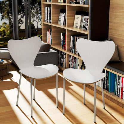 2pcs Modern Dining Room Chairs, Polypropylene Kitchen Chairs, Living Room Chairs, Stackable Patio Chairs with Silvery Metal Legs, Modern Style, for Dining Room, Living Room 45.5x40x 82cm (2pcs, White), Furniture For Home, Hom