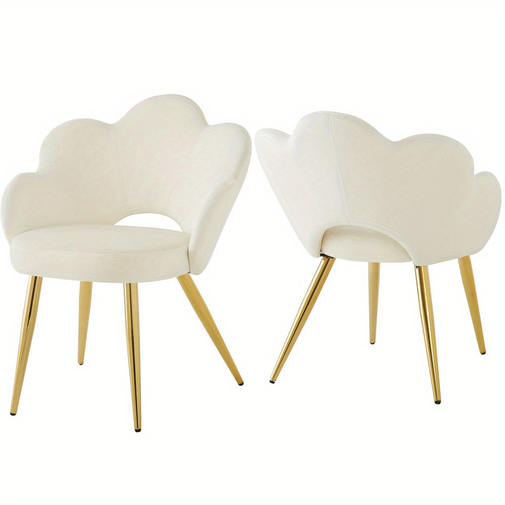Eetkamerstoel – Stoel – Kuipstoel – Makeupstoel – Designstoel – Velours Bekleding – Ergonomisch Ontwerp – Gouden Verzinkte Metalen Poot – Set Van 2