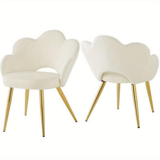 Eetkamerstoel – Stoel – Kuipstoel – Makeupstoel – Designstoel – Velours Bekleding – Ergonomisch Ontwerp – Gouden Verzinkte Metalen Poot – Set Van 2