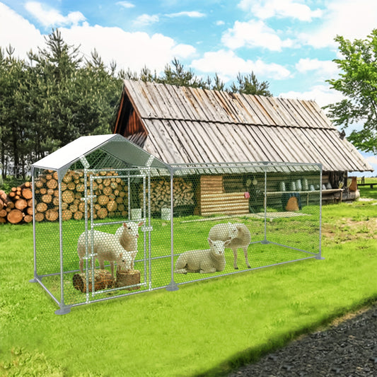 2/3m² Outdoor Chicken Run Coops with Security Lock, Galvanised Steel Frame, PVC Coated Nets & Sun Protection PE Shade Roof for Chicken Cage Poultry for Bird Small Animals Pets