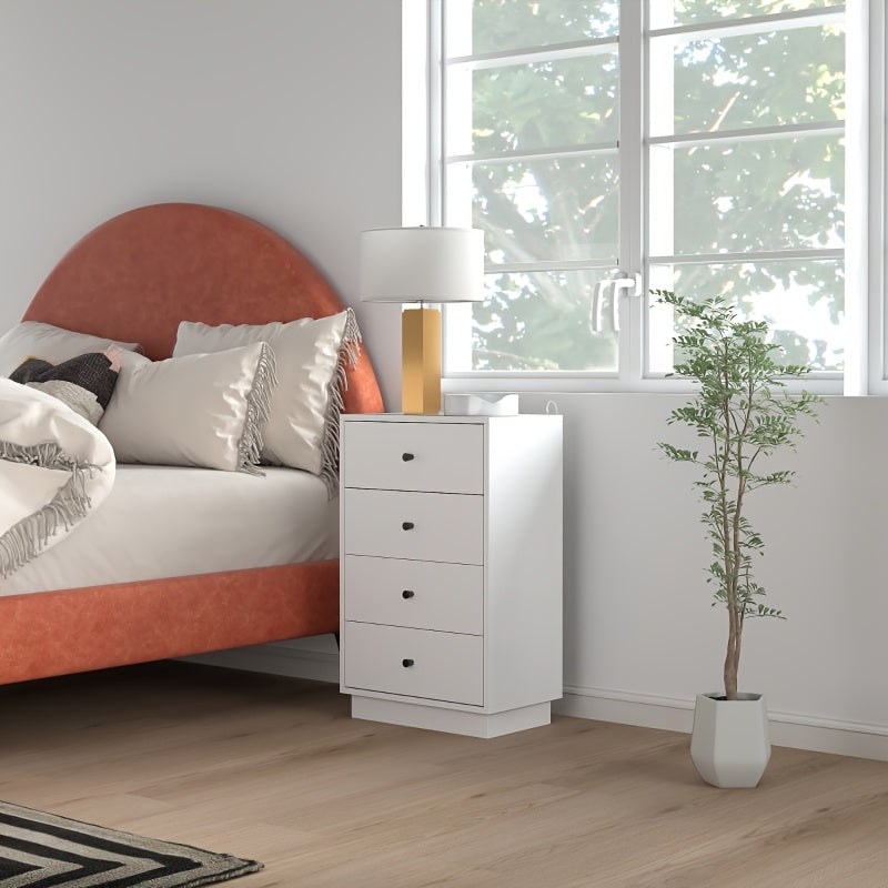 Ladekast – Ladekasten – Dressoir – Opbergkast – Opbergmeubel – Wit – 4 Lades en 3 Open Planken – Ruimtebesparend en Stevig
