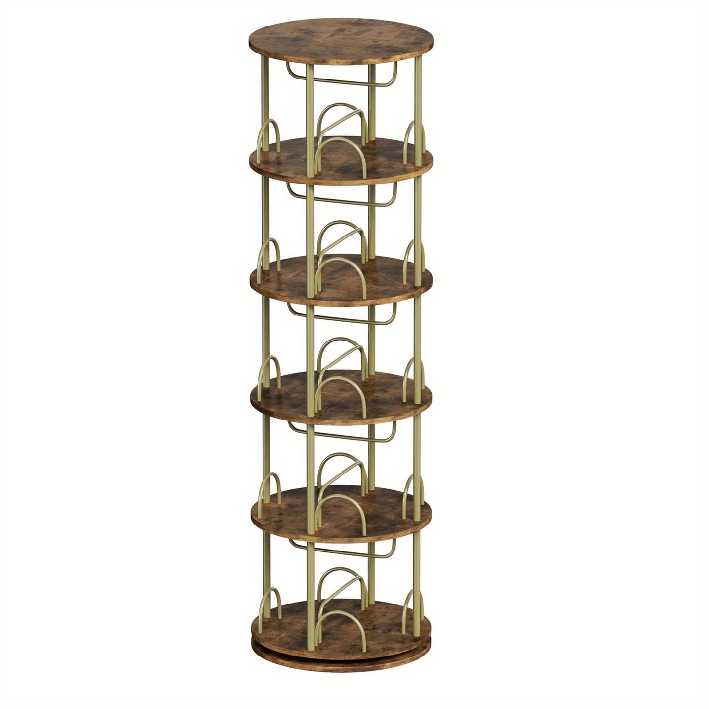 Boekenkast – Boekenrek – Opbergkast – Vakkenkast – Stellingkast – Draaibaar 360° – 5 Lagen Massief Hout – Rond Design