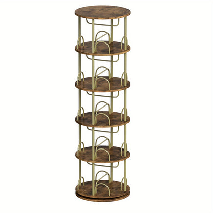Boekenkast – Boekenrek – Opbergkast – Vakkenkast – Stellingkast – Draaibaar 360° – 5 Lagen Massief Hout – Rond Design