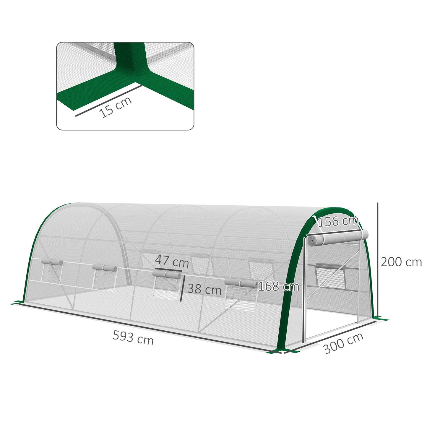 Kas – Tuinkas – Serre – Tunnelkas – Kweekkas – 18 m² – 24 mm Stalen Frame – PE Doek Met Rasterstructuur