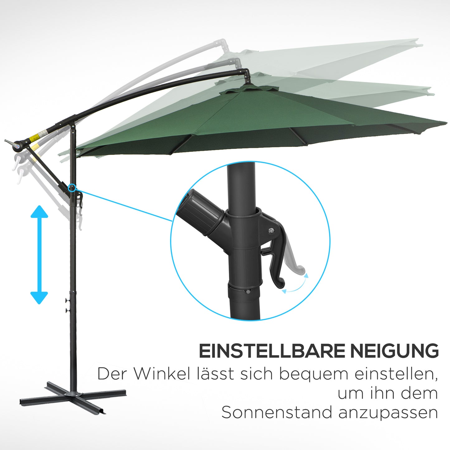 Parasol – Tuinparasol – Balkonparasol – Terrasparasol – Strandparasol – Stevig Stalen Frame – Handkurk Openen – Grijs Ø 2,95 m