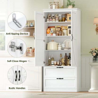 Hoge Kast – Opbergkast – Keukenkast – Boekenkast – Dressoir – Wit – 178,5 cm Hoog – Verstelbare Planken – Duurzaam Hout