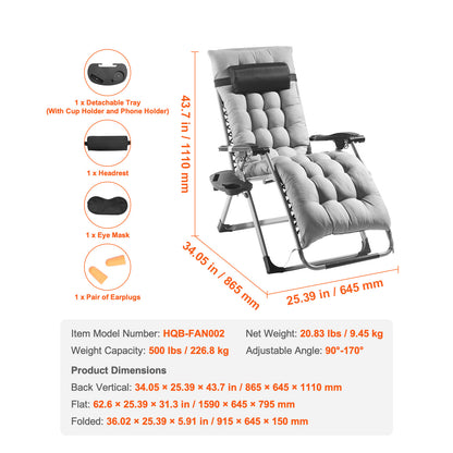 Zero Gravity Stoel – Relaxstoel – Ligstoel – Tuinstoel – Lounge Stoel – Verstelbaar 90°-170° – Draagkracht 225 kg – Comfortabel Kussen 10 cm