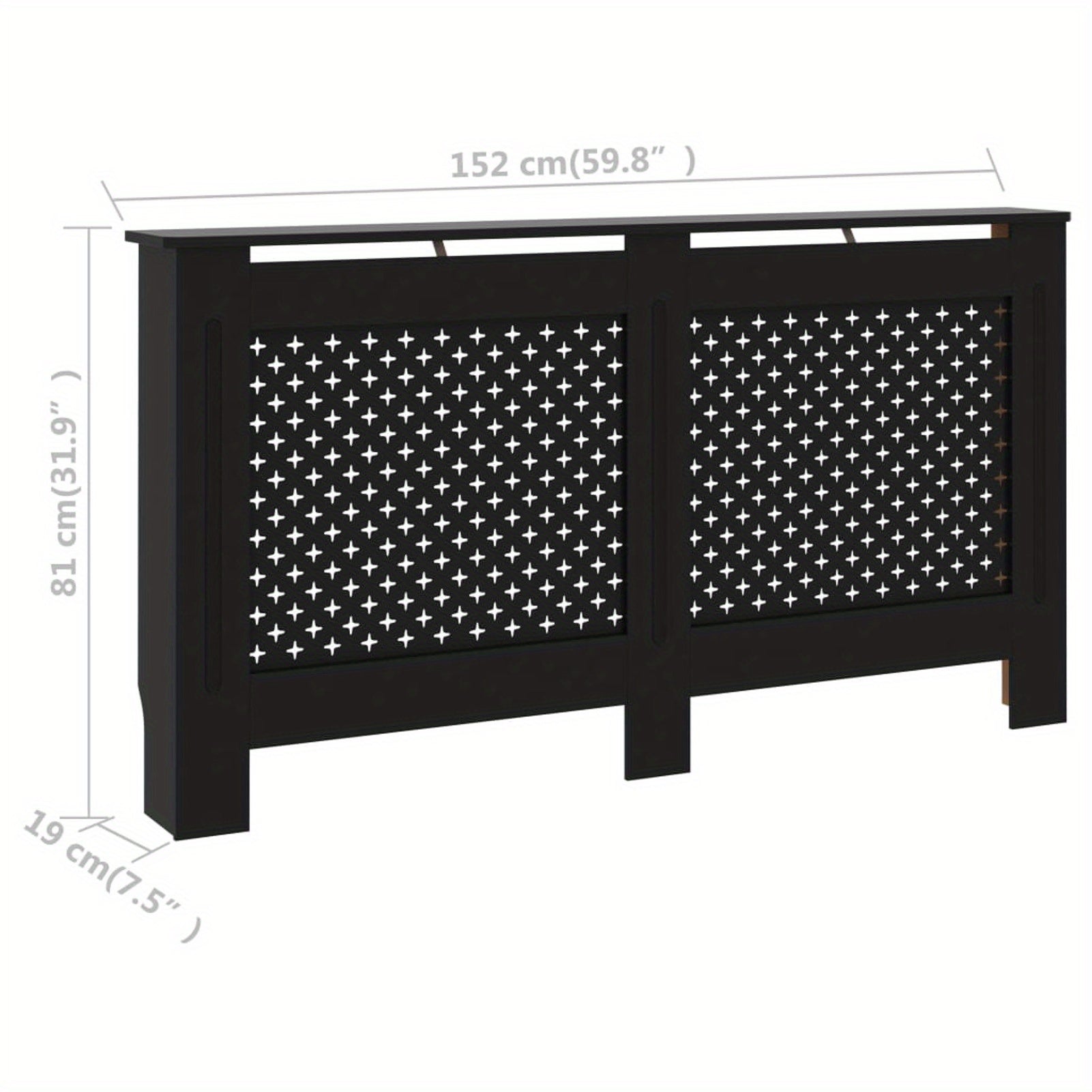 Radiatorombouw – Radiatorafdekking – Radiatorpaneel – Verwarmingsombouw – Radiatoromkasting – Mat Zwart MDF – 152 x 19 x 81,5 cm - QUORE