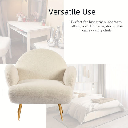 Fauteuil – Accentstoel – Loungestoel – Leunstoel – Relaxfauteuil – Sherpa Teddy Stof – Met Armleuningen – Stevige Metalen Poten