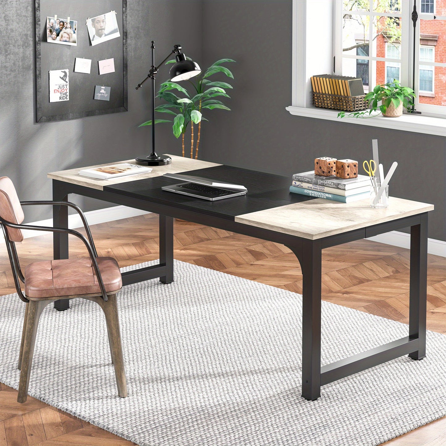 Bureau – Werkplek – Studietafel – Tafel – Industrieel Design – Extra Groot 180x80 cm – Stevig Metaal & Kunsthout – Geschikt Voor 6-8 Personen