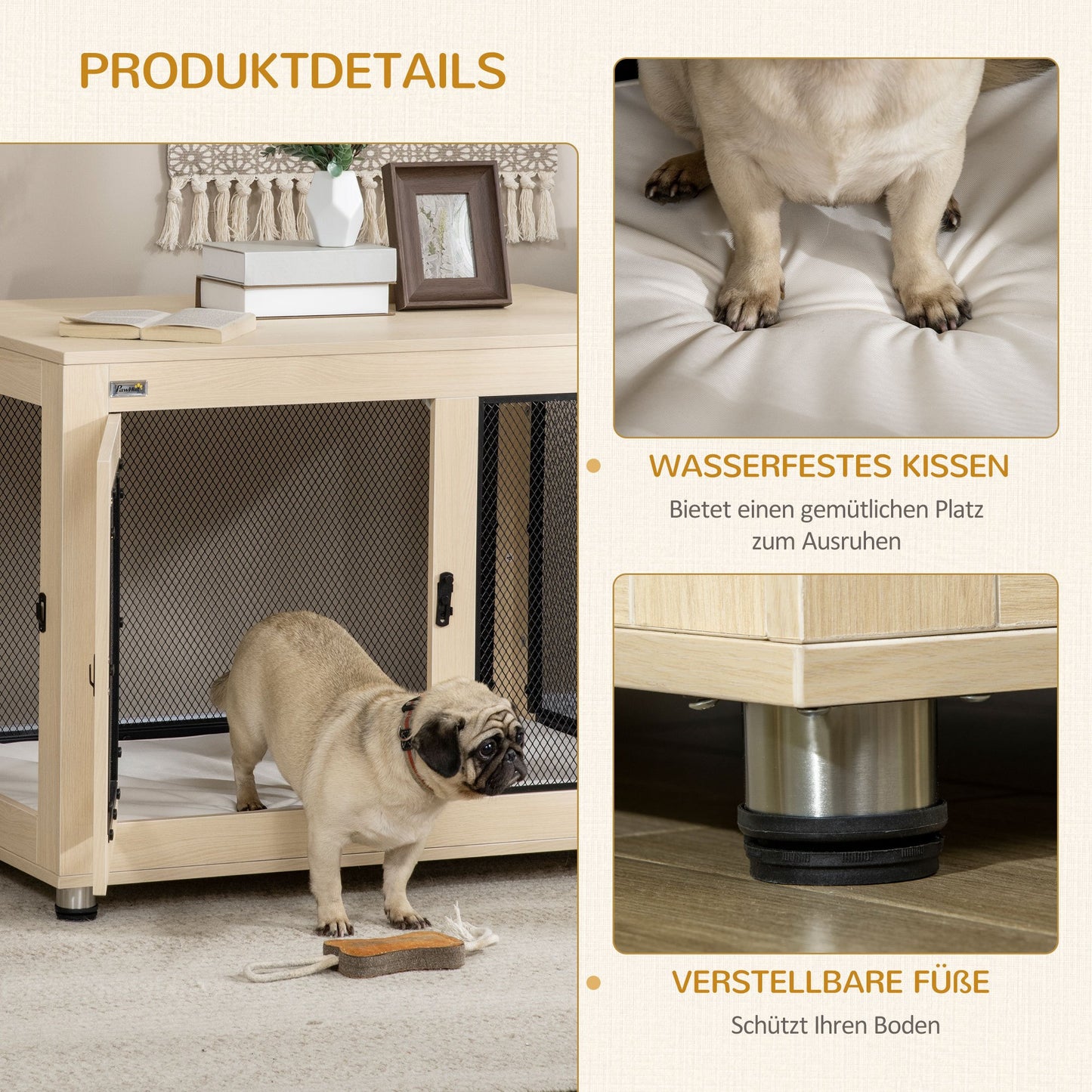 Hondenbench – Hondenkooi – Hondenhok – Hondenverblijf – Reisbench – Dubbele Deuren – Stevig Stalen Materiaal – 94x60x71,5 cm – Waterafstotend Kussen