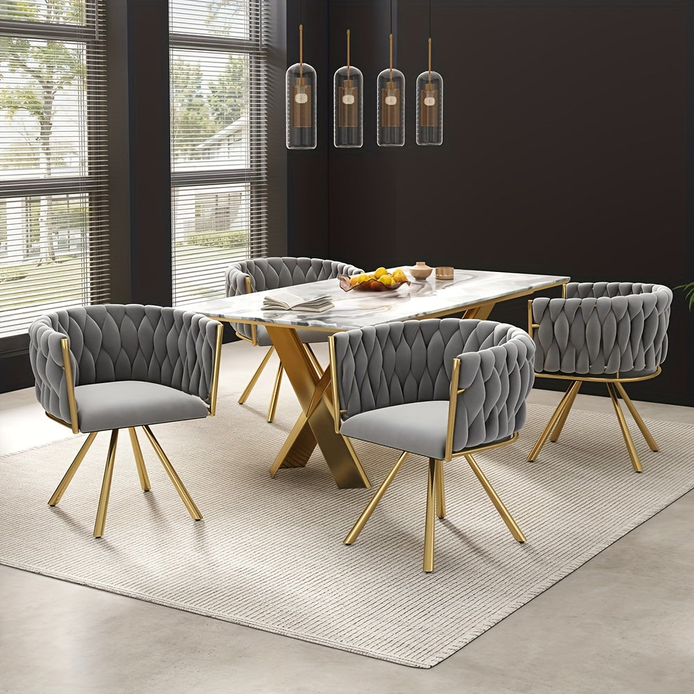 Draaifauteuil – Swivel Chair – Accentstoel – Rotatiestoel – Fauteuil – Grijs met Gouden Accenten – 360° Draaibaar – Stevig Metalen Frame