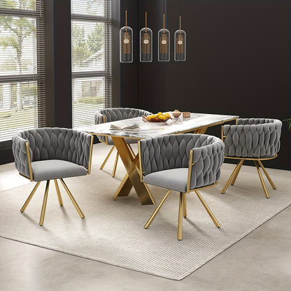 Draaifauteuil – Swivel Chair – Accentstoel – Rotatiestoel – Fauteuil – Grijs met Gouden Accenten – 360° Draaibaar – Stevig Metalen Frame