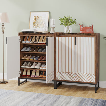 Schoenenkast – Schoenenrek – Schoenopberger – Schoenmeubel – Schoenenschuif – Vrijstaand – Ruimtebesparend – Composiethout Met Zwart Metalen Frame – Vijf Lagen Voor 25 Paar Schoenen