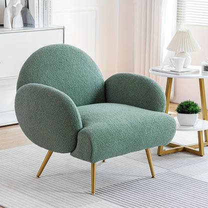 Fauteuil – Accentstoel – Loungestoel – Leunstoel – Relaxfauteuil – Sherpa Teddy Stof – Met Armleuningen – Stevige Metalen Poten