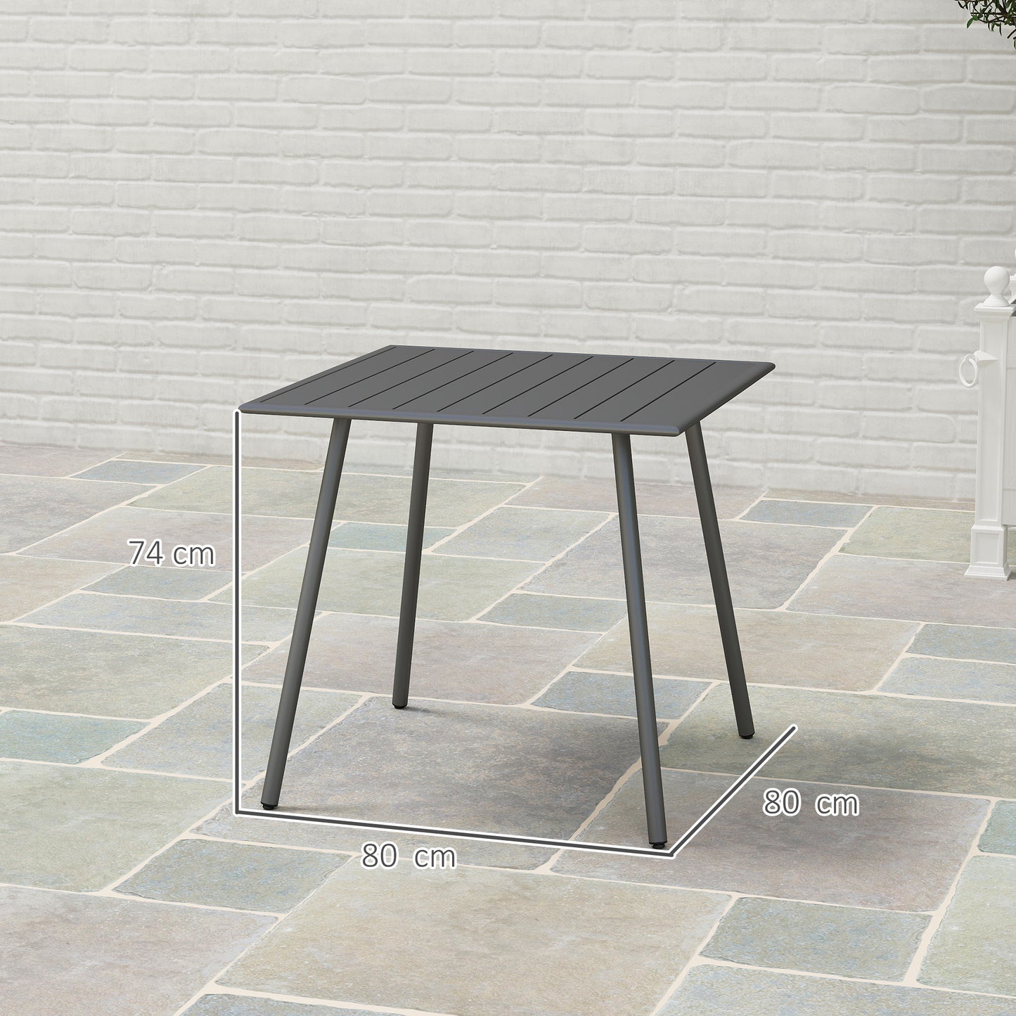 Tuinset Tuintafel Buitenmeubel Balkontafel Terrastafel – 4 Personen – Staal Frame – Weerbestendig & Eenvoudig Schoon Te Maken – 80x80x74 cm – Grijs
