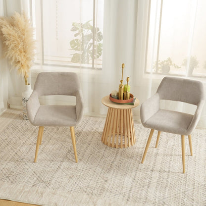 Eetkamerstoel – Stoel Met Armleuning – Designstoel – Keukenstoel – Scandinavische Stoel – Comfortabel Gestoffeerd – Metaal Met Houten Poten – Beige – 56x56x78 cm