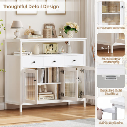 Kealive Modern Living Room Sideboard Cabinet with Glass Doors & Adjustable Shelves - 2-Pack Storage Display Cabinet with Drawers, / for Home Office, Storage Drawer Units