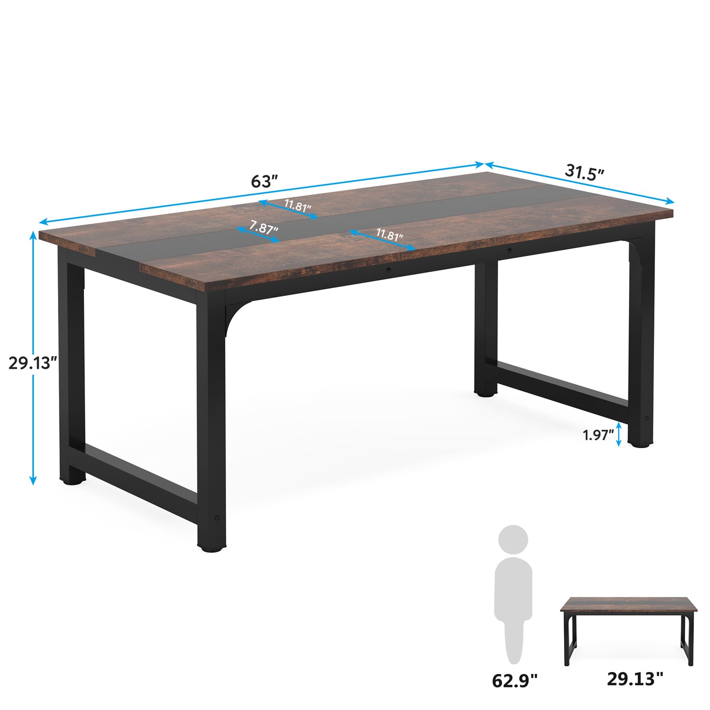 Bureau – Computertafel – Werkplek – Schrijftafel – Thuiskantoor – Ruim Werkblad 160x80 cm – Stabiel Metalen Onderstel Rustiek Zwart