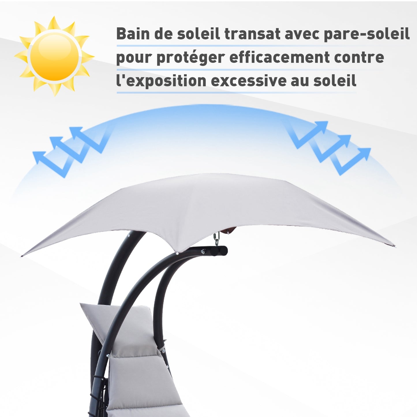 Hangstoel – Schommelstoel – Zitzak – Loungestoel – Zonnehangstoel – Modern Grijs – Verstelbare Zonneklep – Epoxy Stalen Frame