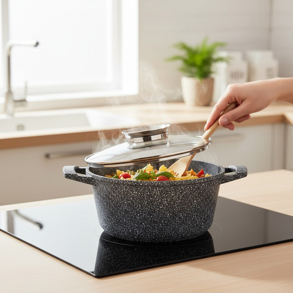 Pannenset – Kookset – Kookpannen – Potten – Pannenset Met Deksel – 8-Delig – Marmeren Anti-aanbaklaag – Geschikt Voor Alle Kookplaten