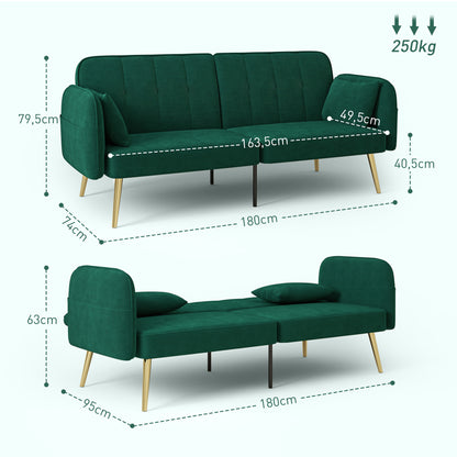 2-Zits Slaapbank – Tweepersoonsbed – Klikklak Bank – Sofa Bed – Slaapbank Donkergroen – Verstelbare Rugleuning – Velvet Bekleding