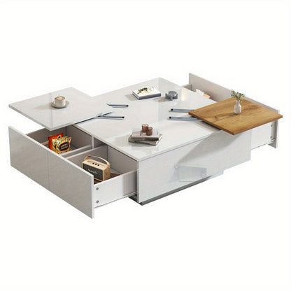Salontafel – Koffietafel – Tafel – Tafeltje – Bijzettafel – Hoogglans Wit – Met Opbergruimte – Verplaatsbaar Tafelblad – Compact 75x75x33,5 cm