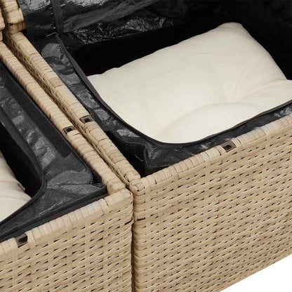 Tuinbank – Buitenbank – Loungeset – Tuinmeubel – Balkonbank – Ruime Zithoek voor 5 Personen – Stijlvol UV-bestendig Rattan Frame – Beige met Crème Kussens