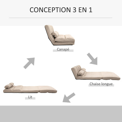 Relaxstoel – Fauteuil – Loungestoel – Ligstoel – Verstelbare Rugleuning 14 Standen – Polyester Suède-Look Beige – Inclusief 2 Kussens