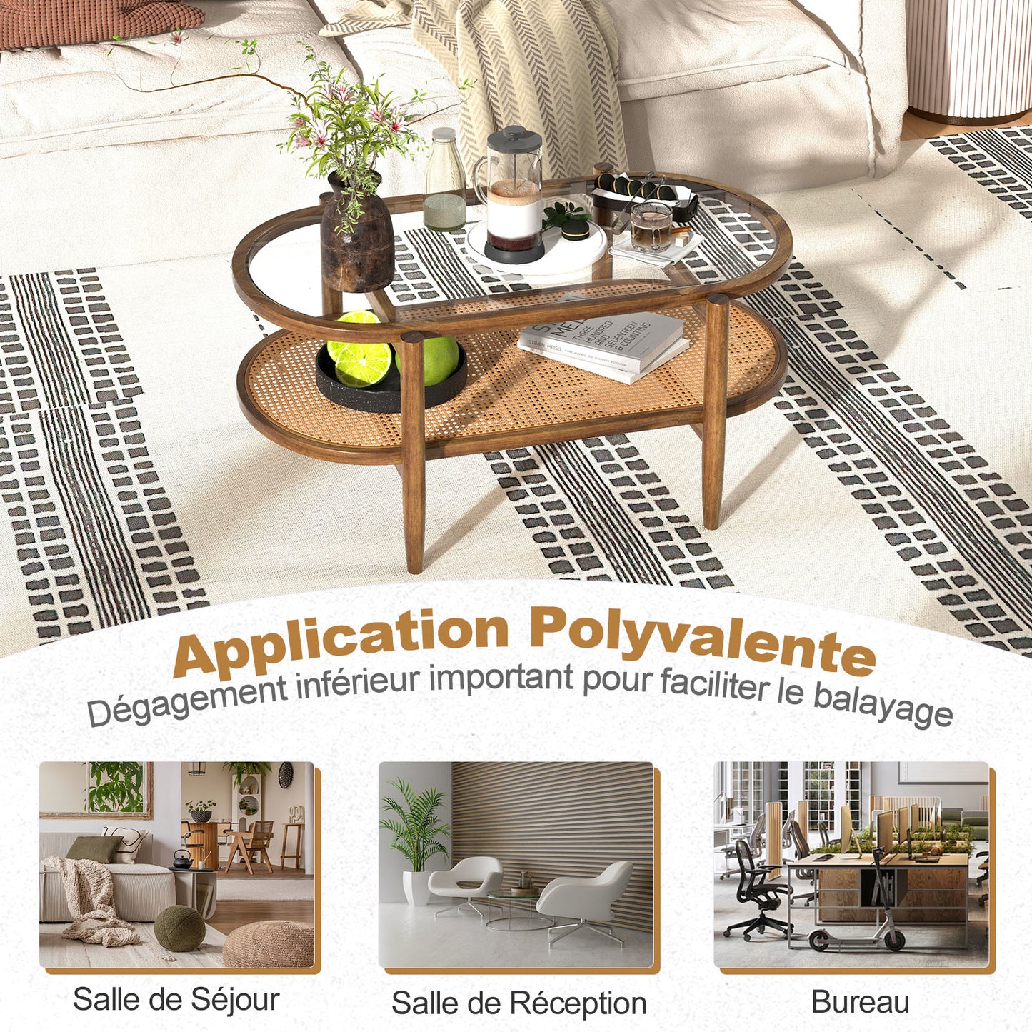Salontafel – Koffietafel – Woonkamertafel – Bijzettafel – Tafel – Acaciahout – 2 Laags – Mid-Century Modern Rechthoekig 100x50x45 cm