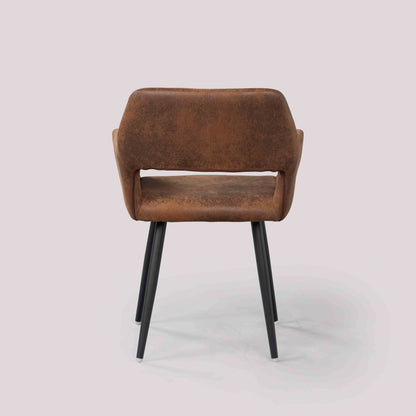 Loungefauteuil – Retro Stoel – Relaxfauteuil – Leunstoel – Zithoekstoel – Bruin Suède – Holle Rugleuning – Verstelbare Voetdoppen – Modern Design – 56x56x78,5 cm