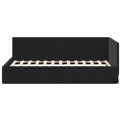 Bedframe – Bedbodem – Ledikant – Slaapbank – Kinderbed – Gefineerd Hout – Fluwelen Hoofdbord – 80x200 cm – Donkergroen