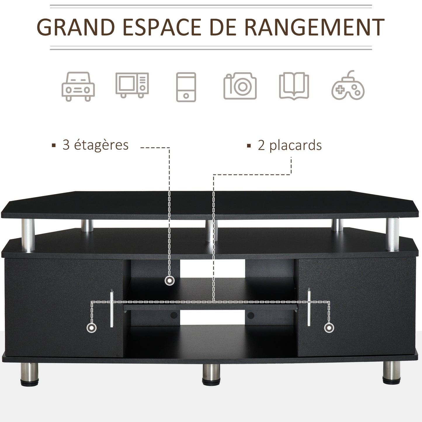 TV Meubel – Tv Kast – Tv Dressoir – Entertainmentmeubel – Mediameubel – Zwart Metaal – Opbergruimte Met 2 Deuren En Open Plank – Afmeting 120x40x52 cm