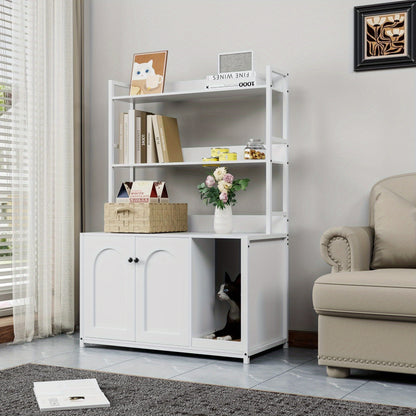 Kattenbakkast – Kattenhuis – Kattenbakmeubel – Kattenbak Ombouw – Kattenbak Cabinet – Wit – Dubbele Deuren – Ventilatiesysteem – Ruime Binnenafmetingen – Eenvoudig Schoon Te Maken