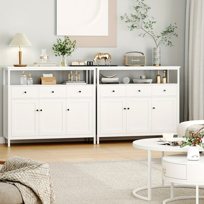 Witte Kast – Dressoir – Opbergkast – Sideboard – Buffetkast – Massief Hout – Verstelbare Planken – 3.2+ Kubieke Voet Capaciteit