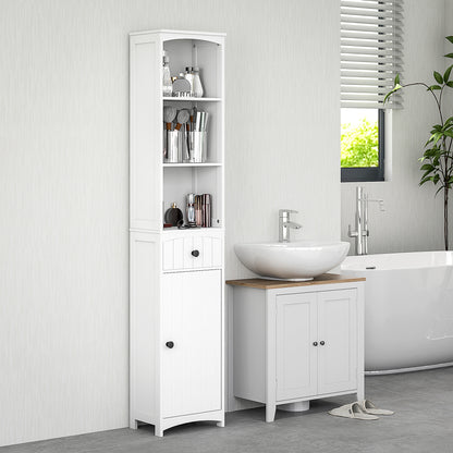Badkamerkastje – Badkamermeubel – Opbergkastje – Toiletkast – Witte kast – 3 Ruime Planken – 1 Lade – Duurzaam MDF – Compact Vrijstaand Design