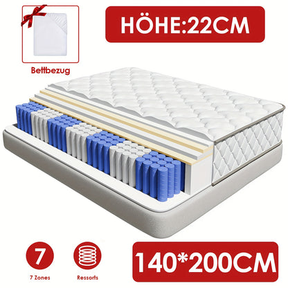 Pocketveringmatras – Spiraalmatras – Veermatras – Matras 160x200 cm – 7-zones Orthopedisch – Ademend Katoen – Medium Stevig H3 – Hypoallergeen