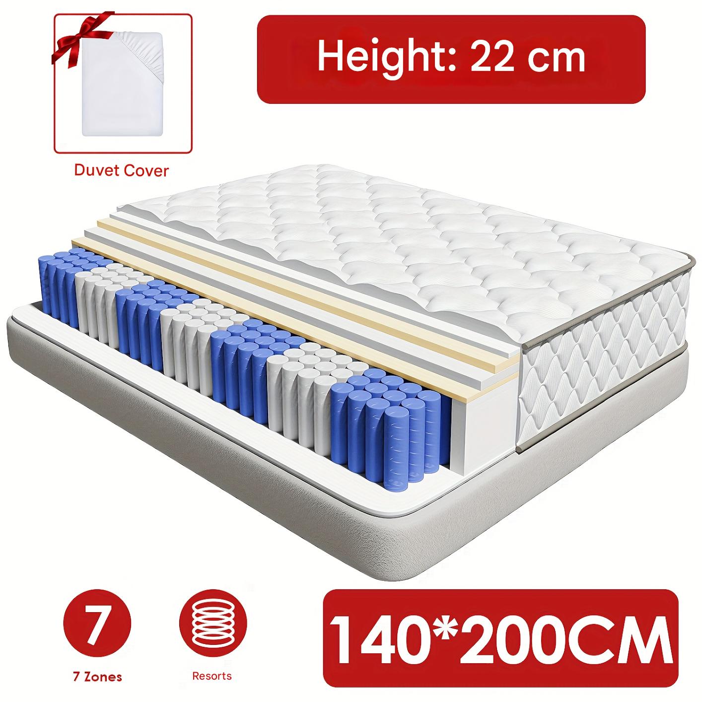 Matras – Pocketveringmatras – Tweepersoonsmatras – Orthopedisch matras – Binnenveringsmatras – 140x200 cm – 22 cm Hoog – Ergonomisch 7-Zones – Ademend Katoen – Stevig H3