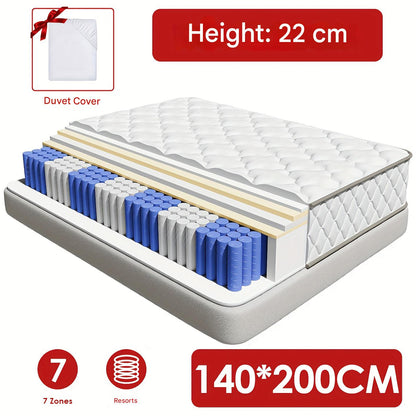 Matras – Pocketveringmatras – Tweepersoonsmatras – Orthopedisch matras – Binnenveringsmatras – 140x200 cm – 22 cm Hoog – Ergonomisch 7-Zones – Ademend Katoen – Stevig H3