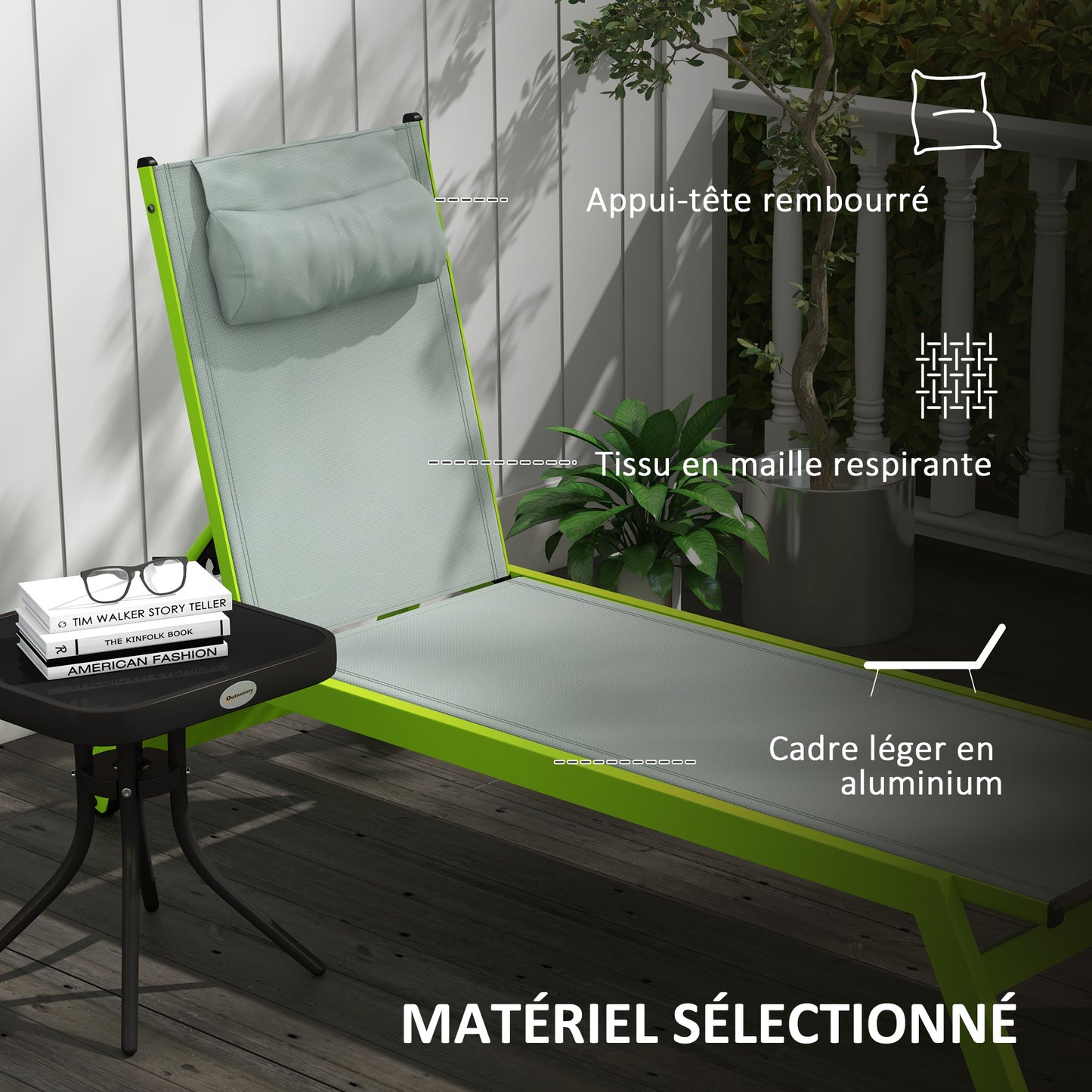 Ligbed – Ligstoel – Zonnebed – Relaxstoel – Tuinstoel – Aluminium Frame – Verstelbare Rugleuning Met Wielen – Textilene Groen