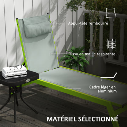 Ligbed – Ligstoel – Zonnebed – Relaxstoel – Tuinstoel – Aluminium Frame – Verstelbare Rugleuning Met Wielen – Textilene Groen
