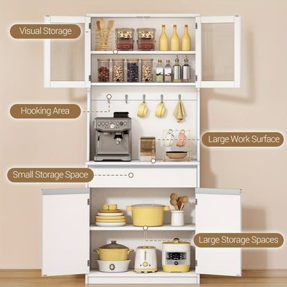 Keukenkast – Hoge Kast – Opbergkast – Keukenopberger – Buffetkast – Verstelbare Planken – 40x75x180 cm Wit – Modern Design