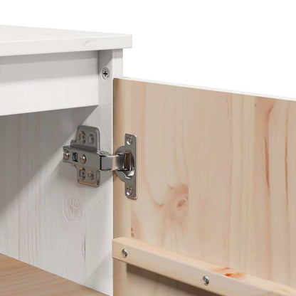 Modern White Solid Wood Pine Sideboard Cabinet with Lockable Doors & Adjustable Shelves - 60cm Wide Floor-Standing Storage Furniture, Fire-Resistant Hardwood Construction, Minimalist Design for Living Room, Hallway, Entryway