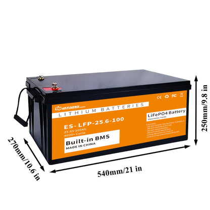 Li-ion Accu – Lithium batterij – Oplaadbare accu – LiFePO4 batterij – 24V 100Ah batterij – Hoge capaciteit 2560Wh – Ingebouwde veiligheids BMS