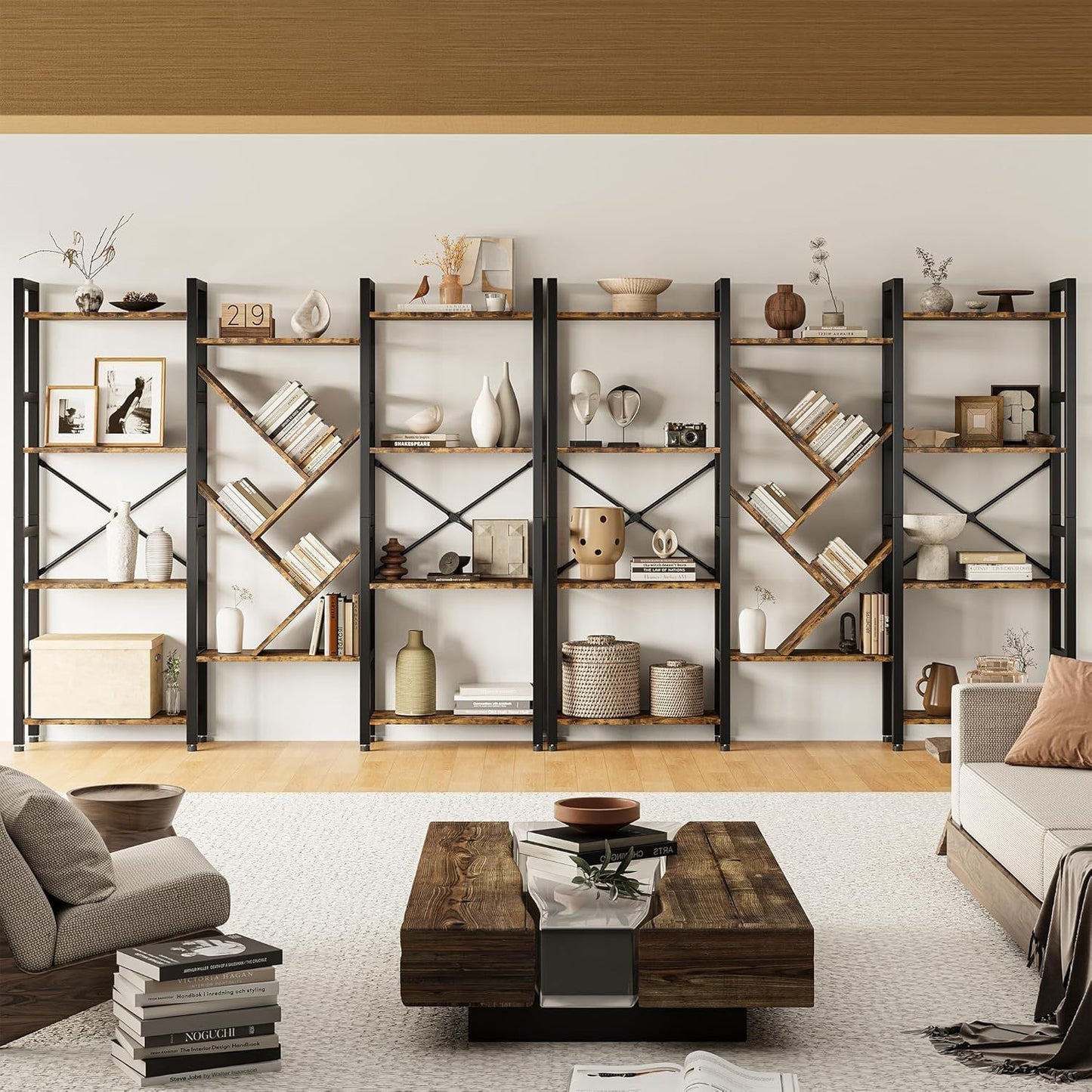 Large Modern 4-Tier Bookshelf with Display Shelf - Heavy-Duty & Metal Frame Bookcase, Freestanding Tall Shelf Unit Suitable for Living Room, Bedroom, Home Office - Assembly, Space-Saving Furniture