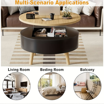 Salontafel – Bijzettafel – Koffietafel – Woonkamertafel – Sofa Tafel – Verstelbaar Hoogte – Verborgen Opbergruimte – Rond – Zwart
