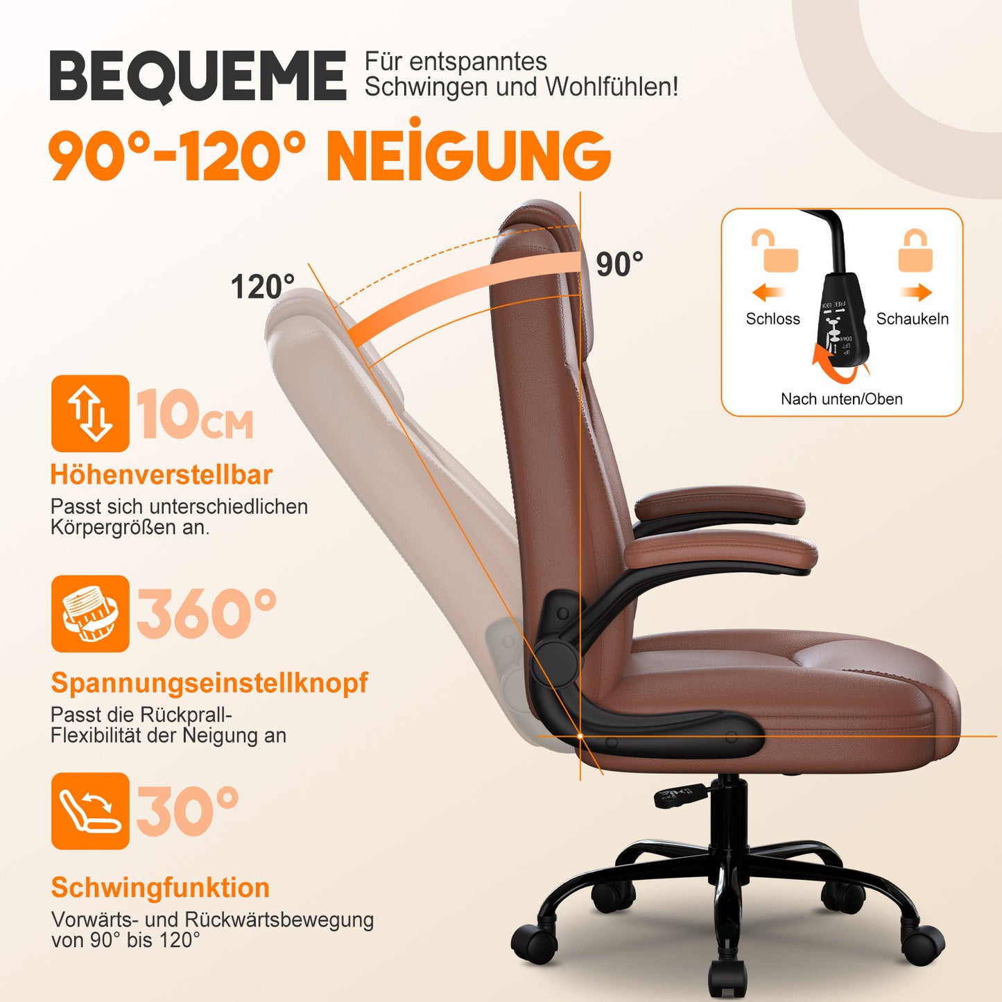 Office Chair with a Load Capacity of 150 Kg, Ergonomic Office Chair, Swivel Chair, Height Adjustable, Leather Office Chair