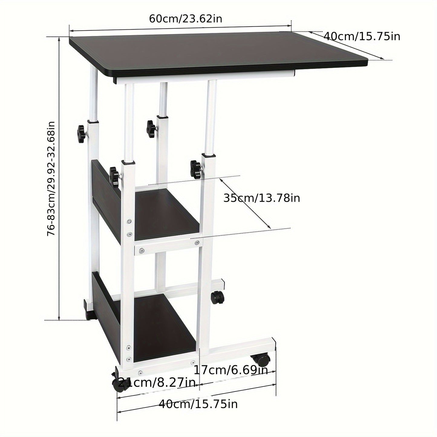 Verstelbare Laptop Tafel – Notebook Tafel – Bureau – Bijzettafel – Computertafel – Hoogte Verstelbaar 76-86,5 cm – Met Opbergrek – Stijlvol Zwart Houten Blad