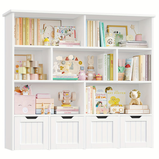 Opbergkast – Boekenkast – Opbergmeubel – Ladenkast – Kast Met Laden – Wit MDF – 3 Laden Op Wieltjes – 5 Open Vakken – 100x33x89,5 cm