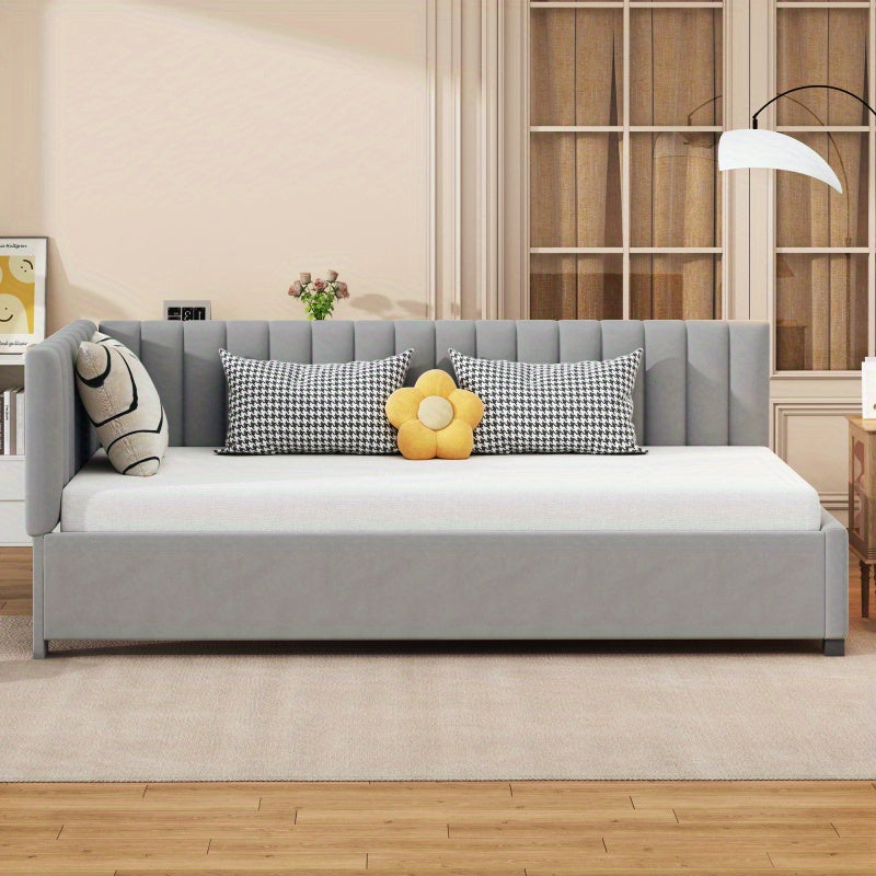 Bedbank – Slaapbank – Logeerbed – Sofa Bed – Bedmeubel – Velourse stof – Lattenbodem – 90x200 cm – Multifunctioneel design